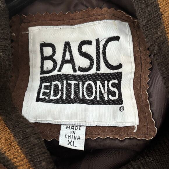 Basic Editions Varsity Jacket Vintage XL 90s Bomber Leather Suede Brown Zip up - Picture 6 of 12
